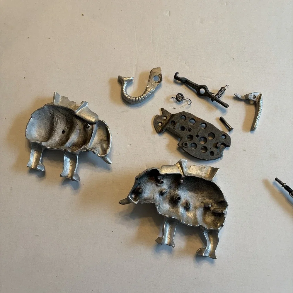 Vintage Silver Cast Iron Elephant Cigarette Dispenser Mechanical Tail Lever Toy